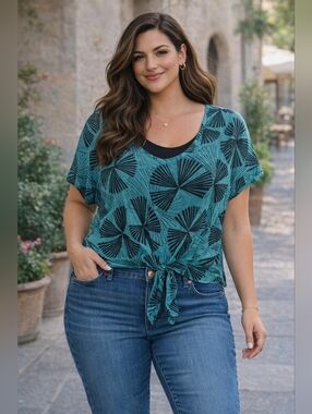 Teal Sheer Tie Front Blouse, Lightweight Summer Shirt